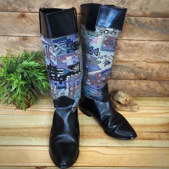Vintage boho style tall leather blanket boots - Picture 1 of 8